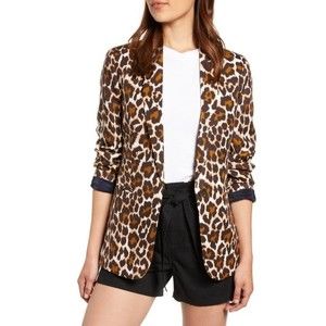 J. Crew Leopard Print Parke Linen Blend Blazer